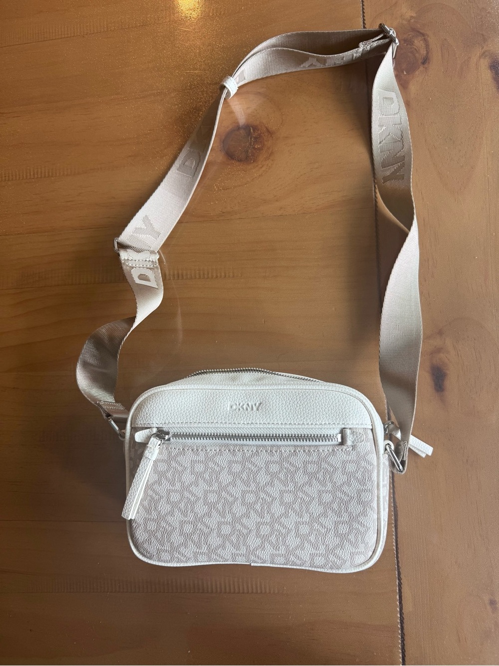 DKNY Cream Signature Canvas Crossbody with Logo Strap